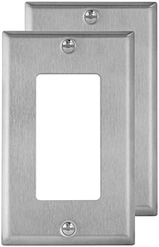 Pack of 2 Wall Plate Outlet Switch Covers by SleekLighting | Decorative Stainless Steel Look | Variety of Styles: Decorator / Duplex / Toggle / &amp; Combo | Size: 1 Gang Decorator