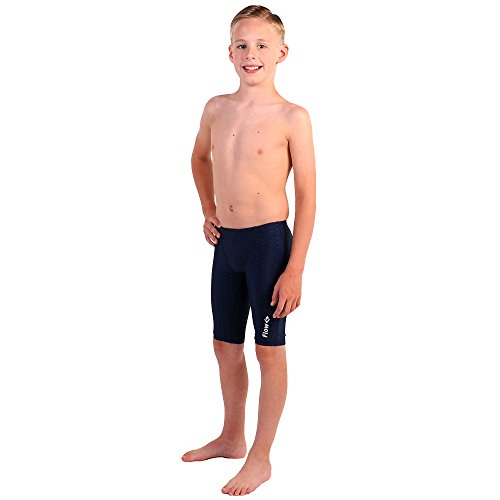 Flow Swim Jammer - Boys Youth Sizes 20 to 32 in Black, Navy, and Blue (25, Navy Crescents)