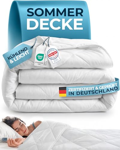 ® Edredón de verano 220 x 240 cm [certificado en Alemania] – Edredón de verano con relleno 100% Öko-Tex – Edredón de verano ligero – Manta fina y refrescante – Manta de verano – Manta ligera