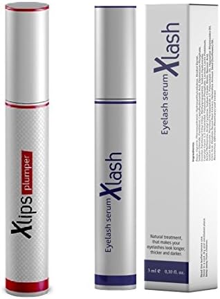 Xlips Lip Plump Serum 6ml - Volumizing Lip Enhancer + Xlash Eyelash Serum 3 ml + FREE Assorted Purse Kit/Cosmetic Bag Bonus Gift