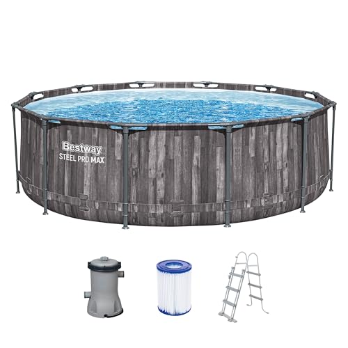 Bestway Aufstellpool rund 366x100 cm, Set mit Filterpumpe, Holz-Optik