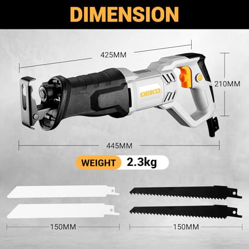 Reciprocating Saw DEKOPRO 710W Electric Wood Saw with 4 Blades, 2800 SPM Variable Speed, 20 mm Stroke, for Wood and Metal Cutting
