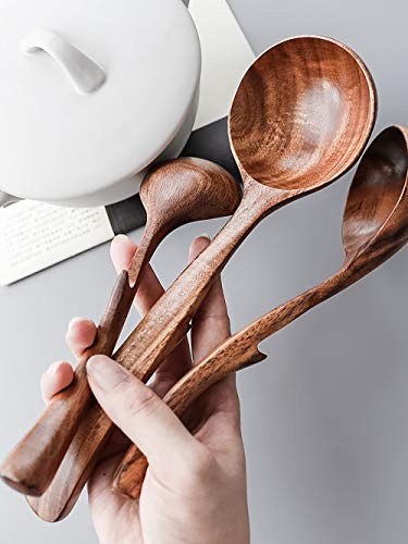 UBae Classic Wooden Kitchen Soup Ladle Natural Acacia Wooden Spoon Kitchen Utensil Spoon (3pcs Set)