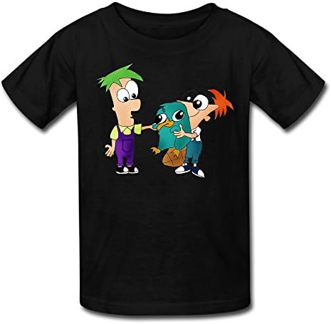 Youth Funny Sayings Brand Phineas And Ferb With Perry T-Shirt Black US Size XL
