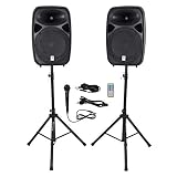 Rockville RPG152K Dual 15" Powered, Bluetooth+Mic+Speaker Stands+Cables