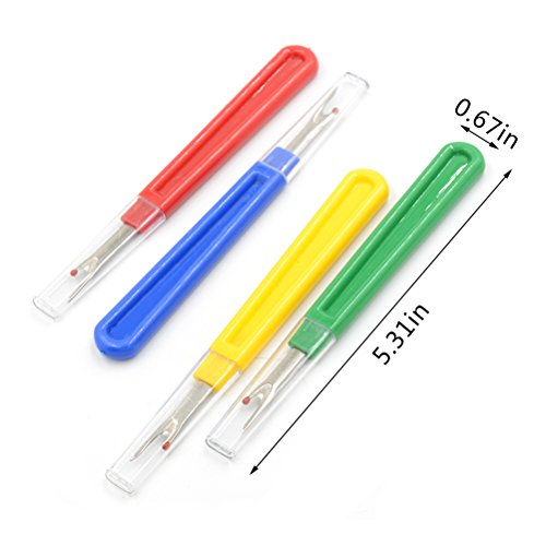 7thLake Best large seam ripper 100% durable Four brightly colored seam rippers in each package, each one has protective cap. Perfect sewing supplies for opening seams and hems