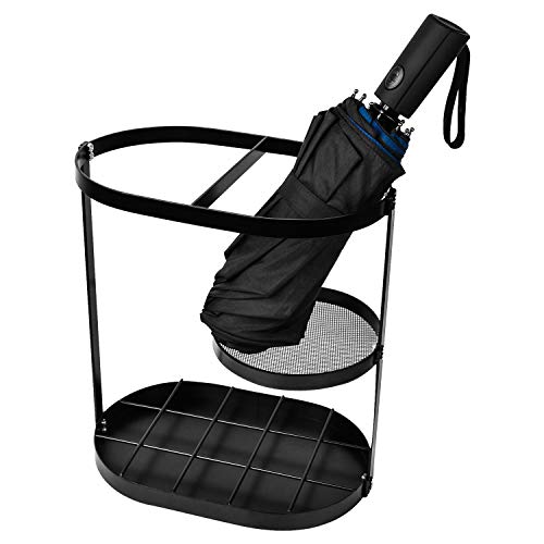 image for Sekera Black Metal Umbrella Stand Rack, Assembled Umbrella Storage Hol