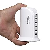 Qooltek 30W 6 Port USB Charger Tower Portable USB Charging Station Desktop Wall Charger for iPhone 8, iPhone X, iPhone/7/6s/Plus, iPad, Galaxy S7/S6/Edge(White)
