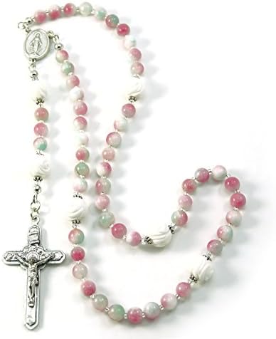 Catholic Prayer Beads Agate Gemstone Maria Pink Swarovski Rosary