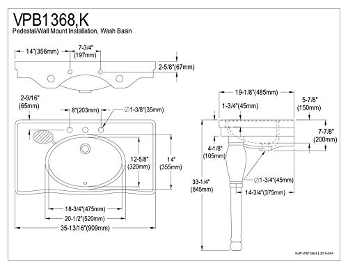 Kingston Brass VPB1368 Designer Fauceture Imperial Console Sink Vitreous China with 8-Inch Centers, White - Thumbnail 2