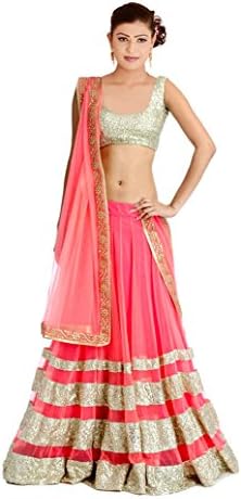 Radheshyam Enterprise Women's Net Lehenga Choli, Free Size, Pink