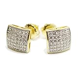 Mens Ladies 10k Yellow Gold Designer Square Micro Pave Diamond Earrings Studs
