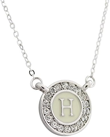 Maren Elena Alphabet Letter Pendant on 15mm Enamel Background with Austrian Crystal Halo (H)