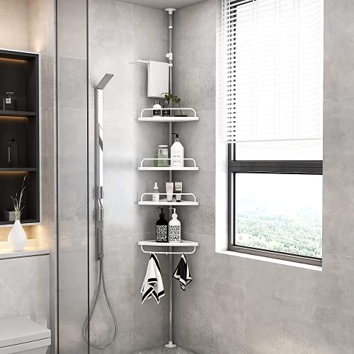 Corner Shower Caddy, Shower Corner Caddy Tension Pole with 4 Tier Constant Shower Organizer for Bathroom Bathtub Adjustable Corner Rack 3.3ft-8.5ft