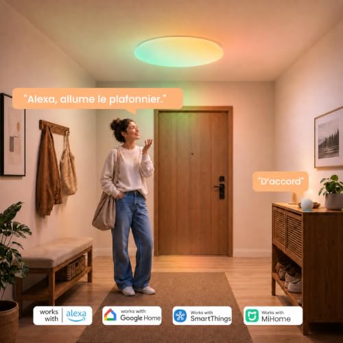 Yeelight LED Ceiling Light 60 cm, 4800LM RGBCW Smart Ceiling Light, Dimmable 2700K-6500K with RGB Separate, Quick Installation, 16M Colors Compatible with Alexa & Google, Application/Remote Control