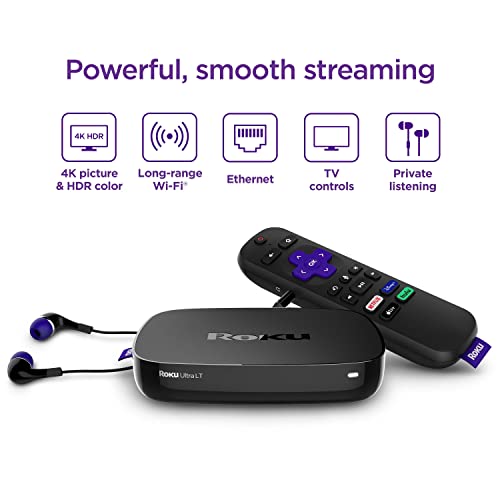 Roku Ultra LT (2023) HD/4K/HDR Dolby Vision Quad-Core Streaming Player with HDMI Cable, Headphones, Voice Remote w/Private Listening, Ethernet (Renewed)