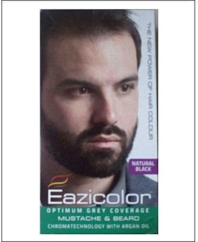 Eazicolor Mustache & Beard Hair Colour for Men 35ML Natural Black Optimum Grey Coverage with Argan Oil