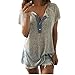 haoricu Women T-Shirt, Summer Autumn Women Loose Casual Button Blouse T Shirt Tank Tops (S, Gray)