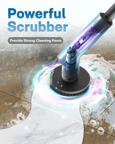 HOTO Cordless Electric Spin Scrubber, IPX7 Full Body Waterproof Bathroom Cleaning Brush, Max 22 in-lb, Shower Scrubber Brush with Long Handle, 6 Brush Heads, Power Scrubber for Bathroom, Floor, Tile