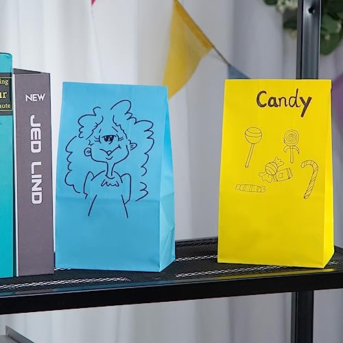 JOHOUSE 58PCS Paper Gift Bags, Colorful Treat Bags Bulk Candy Color Goodie Bags for Kids Party Favor Bags for Birthdays Baby Showers Crafts Wedding 9 Colors