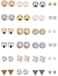 24 Pairs Stud Earrings Crystal Pearl Earring Set Ear Stud Jewelry for Girls Women Men, Silver and Gold