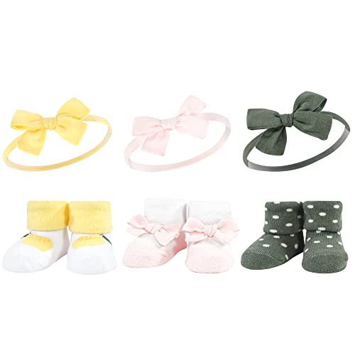 Hudson Baby Infant Girl Headband and Socks Giftset, Yellow Green Lemon, One Size