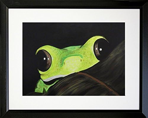 FRAMED Peeking Frog by Ed Capeau 20x16 Matted Art Print Poster Wall Decor Green Tree Frog Peek A Boo Save The Rainforest