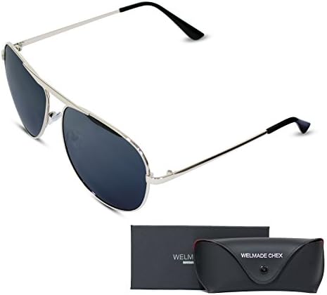Premium Classic Metal Frame Driving Aviator Sunglasses with Mirrored Polarized Lens for Outdoor Driving Fishing (Silver, black)