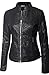 BodiLove Women's Faux Leather Biker Jacket with Stitching Detail