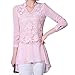 XINUO Women Blouse Lace Chiffon Casual Party Work Pink Long Sleeve Blouses Tops