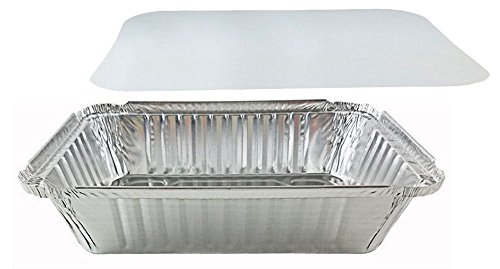 Pactogo 2 1/4 lb. Oblong Deep Aluminum Foil Take-Out Pan with Board Lid Disposable Containers 8.44