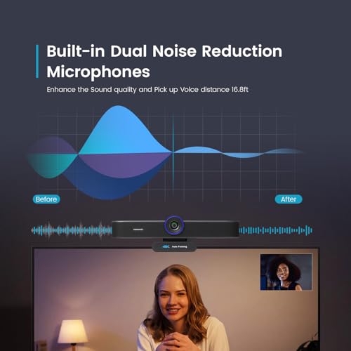 TONGVEO AI Tracking 4K Webcam 5X Zoomable for Conference TV Room System with 4 Mics and Speaker, Computer ePTZ Camera with Remote, Adjustable Wide Angle, for Laptop Mac, Video Call, Zoom