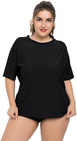 vivicoco Women's Plus Size Rash Guard Short Sleeve Swim Shirt Rashguard Swimsuit