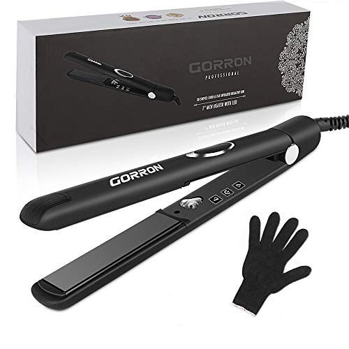 GORRON Ceramic Tourmaline Ionic Flat Iron Hair Straightener with Adjustable Temperature Suitable for All Hair Types Makes Hair Shiny and Silky，Heats Up Fast Dual Voltage（190°F-450°F）
