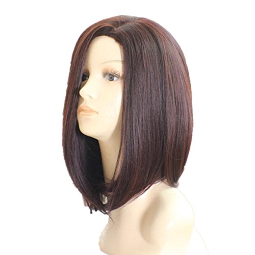 DAYISS Women Bob Curly Straight Full Wig Cosplay Side Part Bangs Heat Resistant (dark brown)