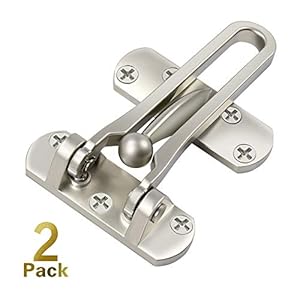 Home Security Door Lock, 2 Pack Front Door Locks for Kids, Home Reinforcement Lock for Swing-in Doors, Thicken Solid Aluminium Alloy, Satin Nickel