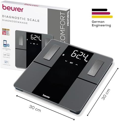 BF 500 Personenwaage mit Bluetooth & App, digitale Körperfettwaage mit Messung von Körperfett, Muskelanteil, Kalorienbedarf etc., XL-Display, Datenübertragung zu Apple Health & co., bis 180 kg
