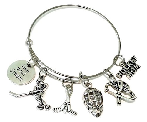 Kit's Kiss Hockey Bracelet, Hockey Jewelry, Hockey Mom Bracelet, Hockey Charm, Player Charm, Hockey Helmet Charm, Hockey Stick Charm, Gift for Hockey Fans, Sports Bracelet, Hockey Bangle Bracelet - Thumbnail 4