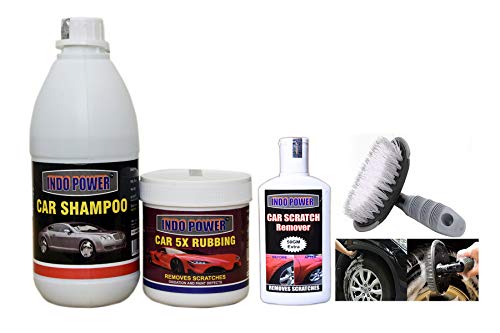 INDOPOWER KG1120-CAR Shampoo 500ml+ CAR 5X RUBBING Polish 250ml+ Scratch Remover 200gm.+All Tyre Cleaning Brush