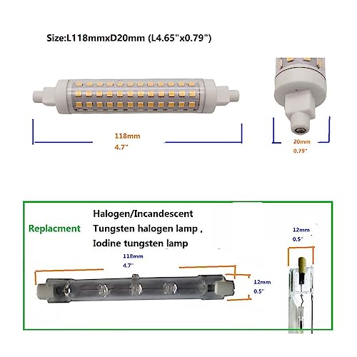 QLEE 2 PCS Led R7s 12 Watt Ampoules Halogènes R7s T3 118mm 150w 220v J Type 4.65 Pouces Double Ended Light Ampoule Paysage Lumières Travail Sécurité Mur Extérieur Flood Light Ampoules, 5000k