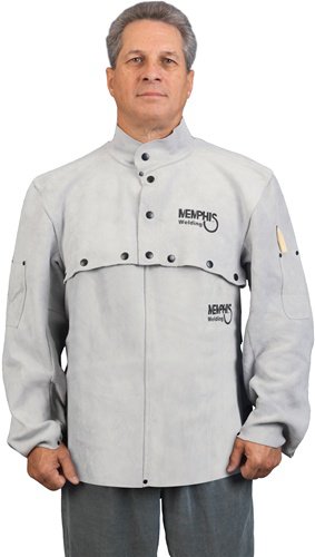 MCR Safety 38100MWXL Memphis Split Cow Leather Welding Cape Sleeve with Open Back, Gray, X-Large - Thumbnail 4