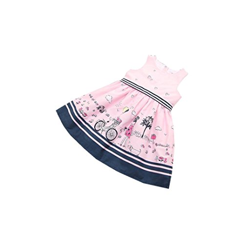 TIFENNY Clearance! Striped Belt Print Girls Dress Baby Girls Pink Sleeveless Party Princess Pageant Dresses (5T)