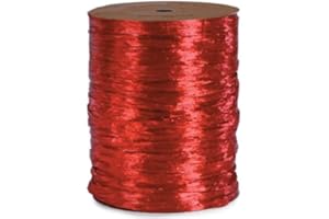 CELEBRATE NEXT Pearlized Red Gift Wrap Packaging Raffia Ribbon with Contoured Novelty Gift Tags