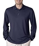 Men's Cool & Dry Mesh Sport Long-Sleeve Polo (White) (Medium)