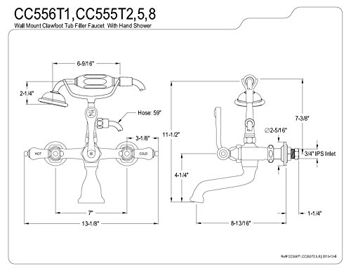 Kingston Brass CC555T8 Vintage Leg Tub Filler with Hand Shower and Straight Arm, Satin Nickel