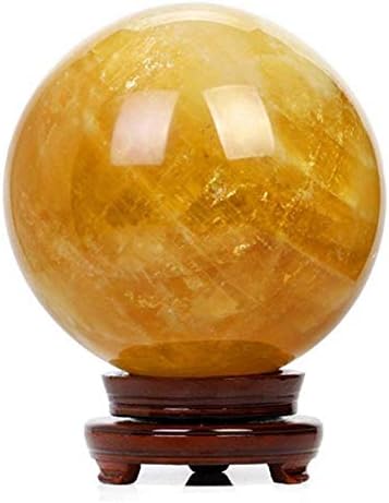 xiulin Natural Yellow Crystal Ball Crystal Cleansing Stone Power Stone Ornament Fountain Velvet Ball Wooden Stand Set (70mm)