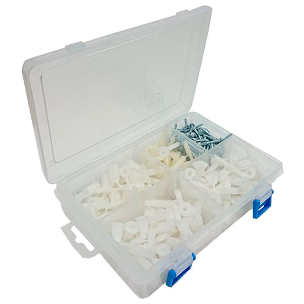 Merriway BH06582 (250 Pcs) Assortment of Plasterboard Poly Toggle & BZP Round Head Screws in a 8 Compartment Carry Case - Pack of 250 Pieces