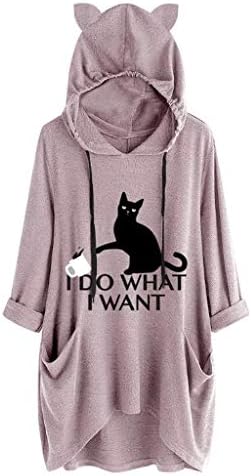 Wascoo Pullover Hoodie Plus Size for Women Cute Cat Ear Sweatshirt Jumper Pullover Tops with Pocket Oversize M-5XL