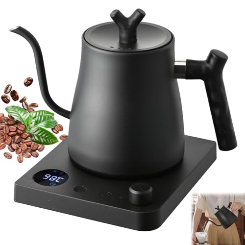 GALASALA Tetera Electrica de Cuello de Cisne de 1 L, Hervidor Agua Electrico de Acero Inoxidable 304, 800W de Calentamiento Rápido, Tetera Cuello de Cisne Portátil，con Apagado Automático