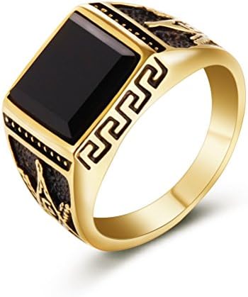 Punk Rock Goth Retro Masonic Men'S Gold Titanium Steel Rings